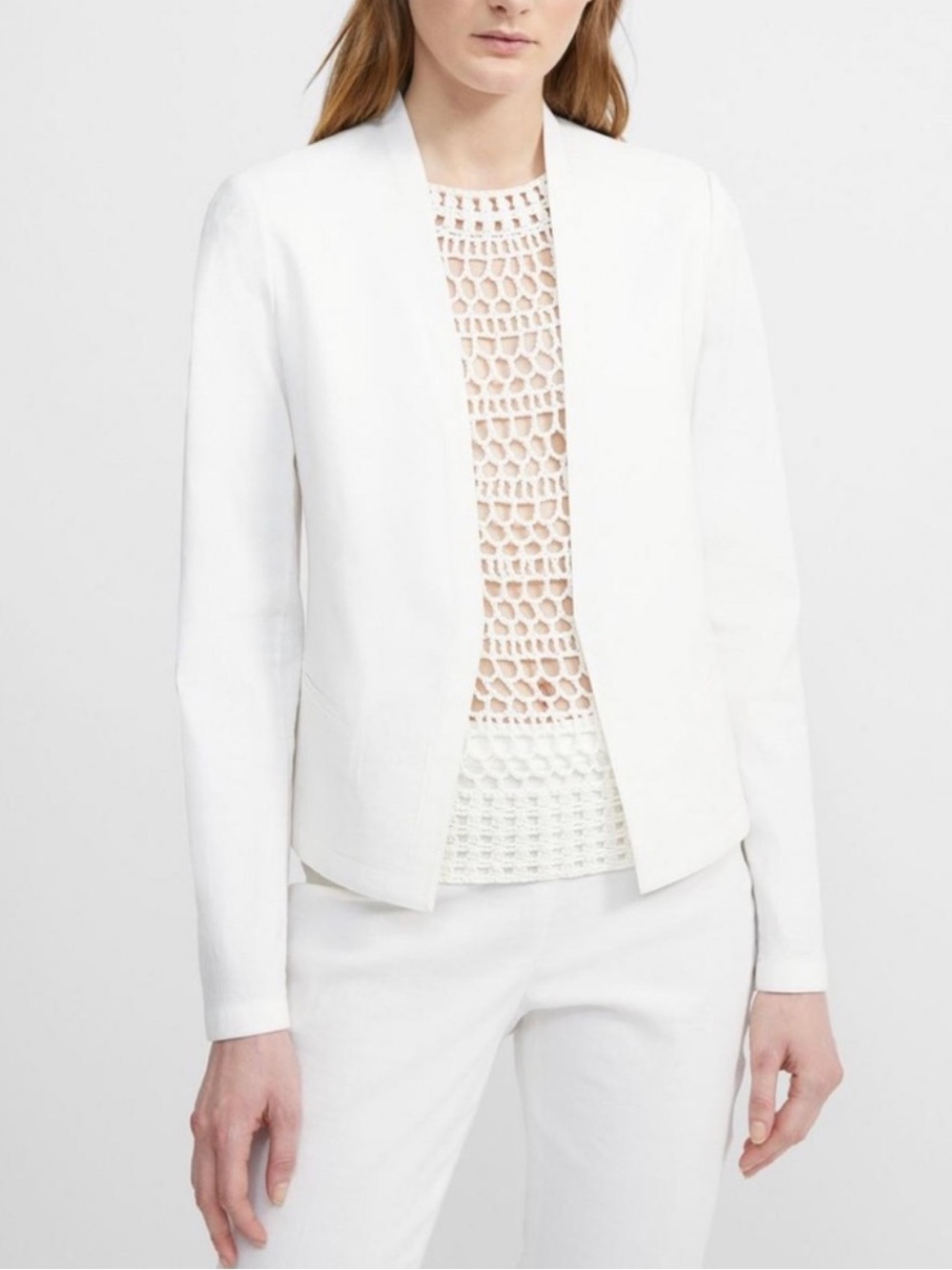 theory Cream Linen-Blend Open-Front Blazer Jacket